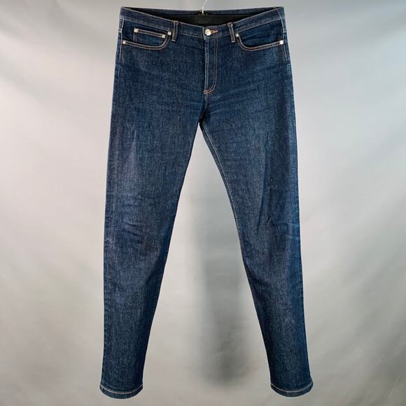 A.P.C. Size 34 Blue Contrast Stitch Cotton Blend Twill Tapered Button Fly Jeans - Picture 1 of 6
